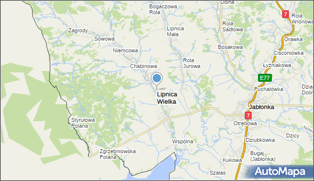 mapa Lipnica Wielka, Lipnica Wielka powiat nowotarski na mapie Targeo